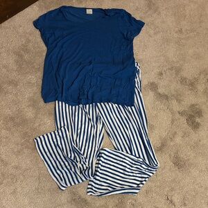 Blue Top and Striped Pajama Set